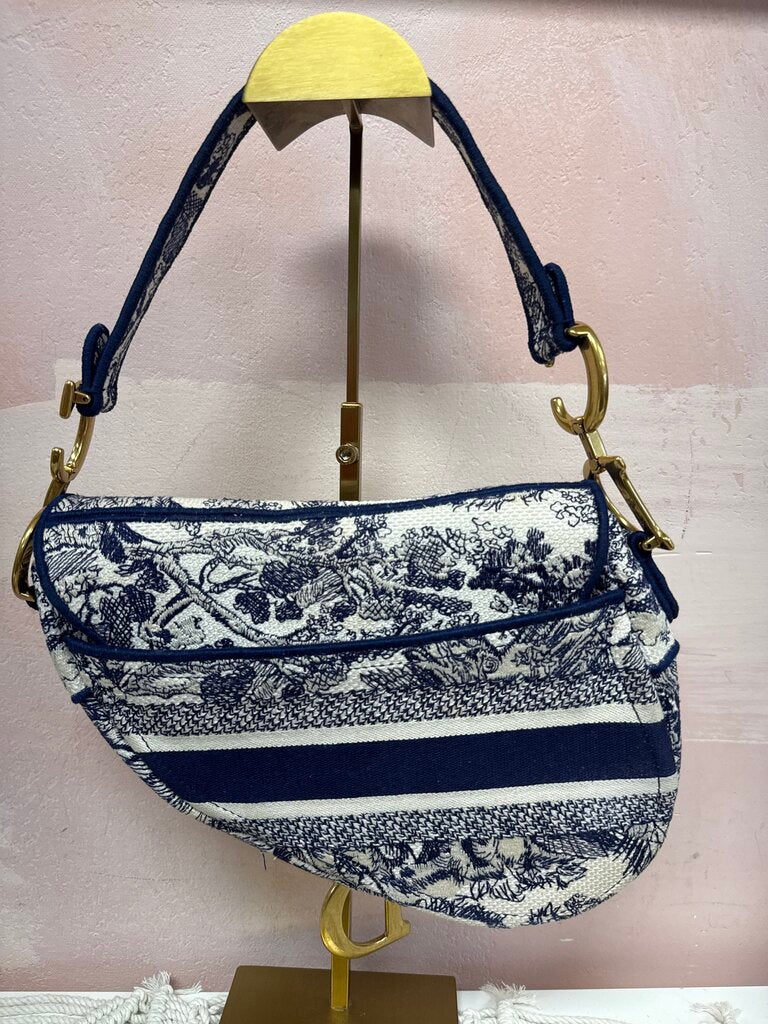 Dior Embroidered Saddle Toile De Jouy Medium Shoudler Bag