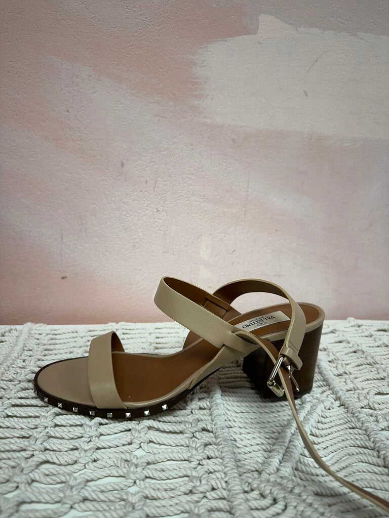Valentino Tan Leather Rock Stud Sandal