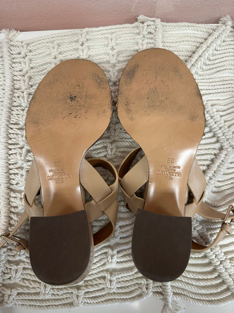 Valentino Tan Leather Rock Stud Sandal