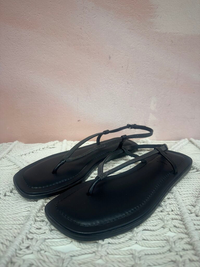Brunello Cucinelli Black Thong Sandal