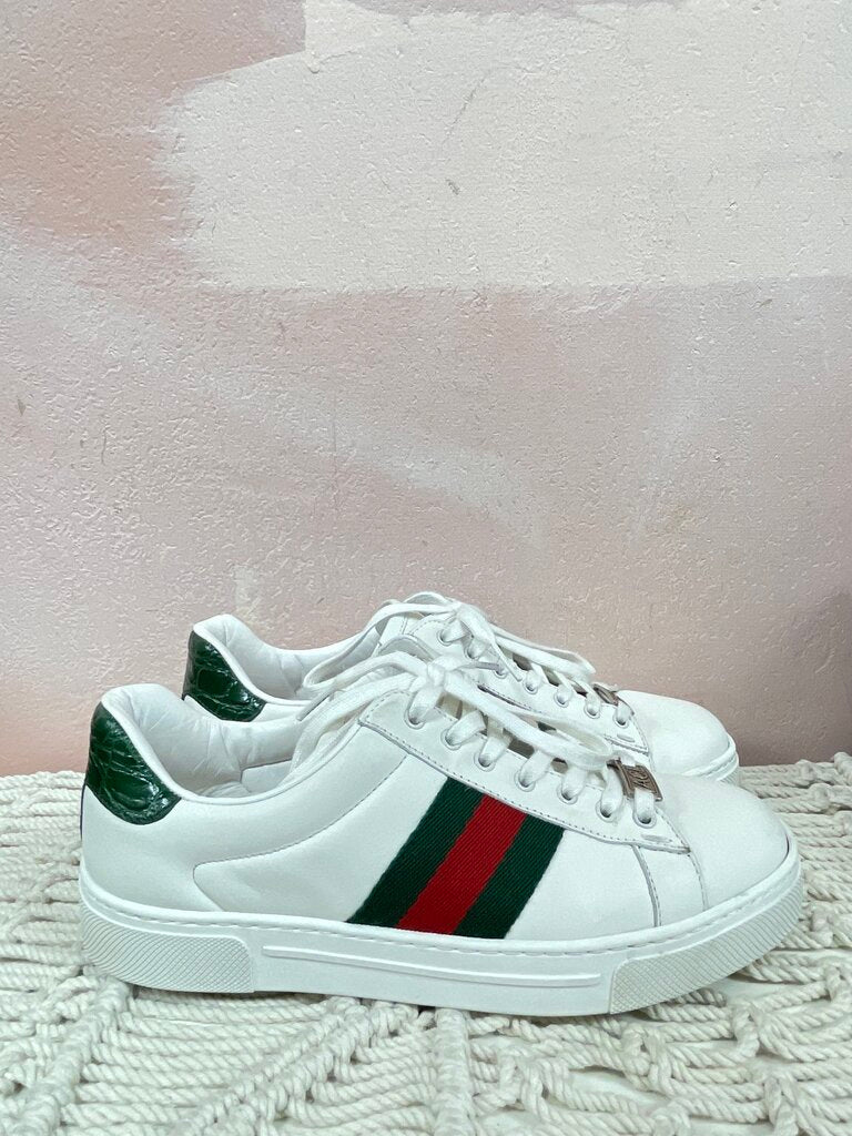 Gucci White Ace Leather Web Sneaker
