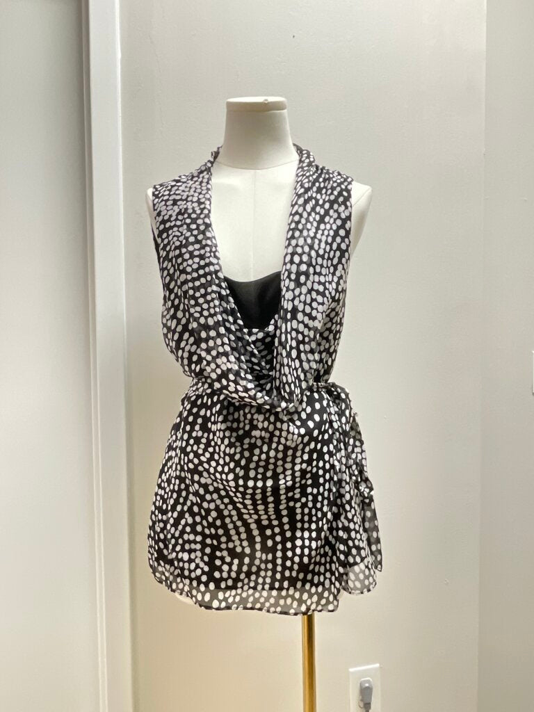 Lafayette 148 Black and White Polka Dot Cowl Neck Top NWT