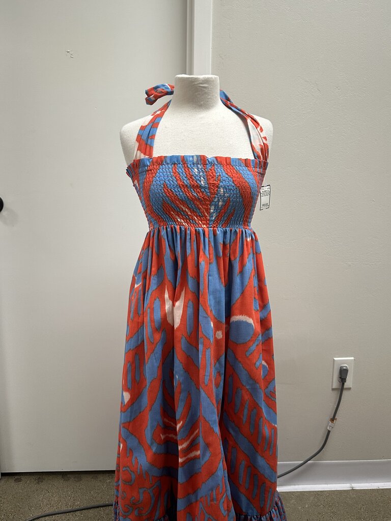 Sheridan French Blue and Red Smocked Maxi Dress