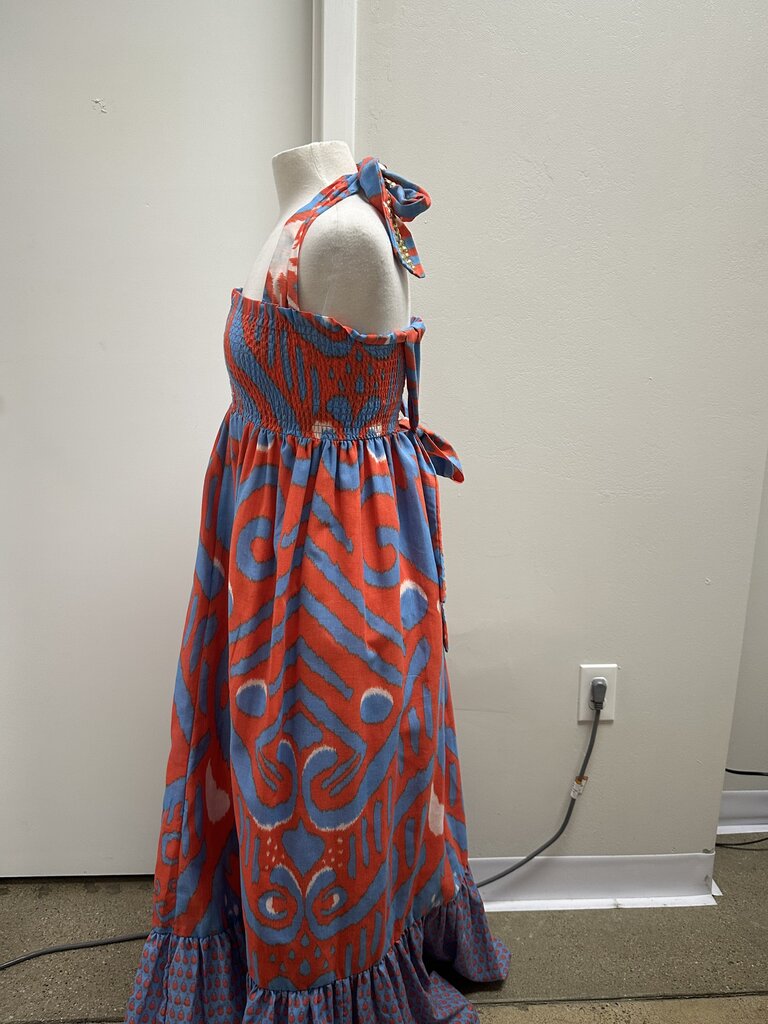 Sheridan French Blue and Red Smocked Maxi Dress
