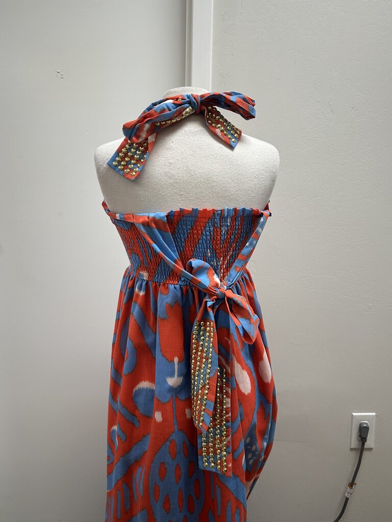 Sheridan French Blue and Red Smocked Maxi Dress