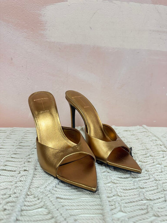 Black Suede Studio Gold Mule Heel