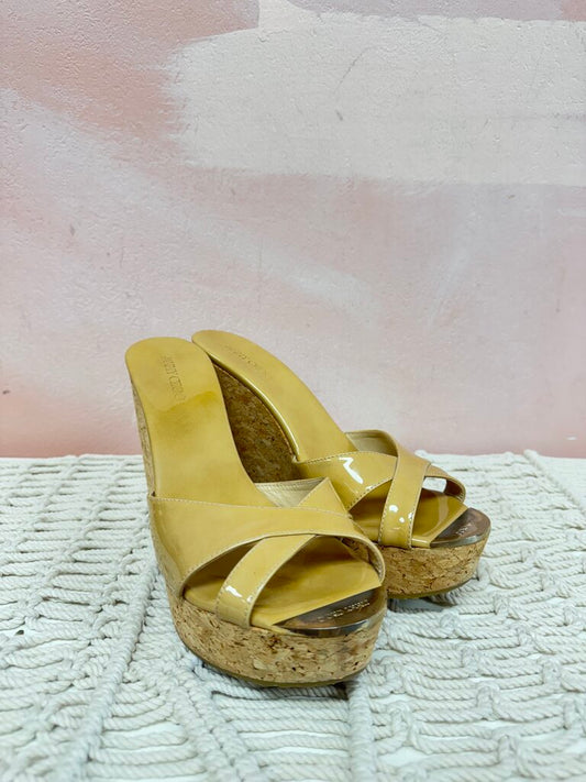 Jimmy Choo Tan Patent Cork Wedge