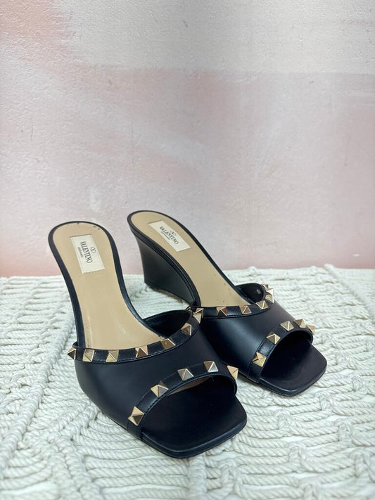 Valentino Black Rockstud Wedge Sandal
