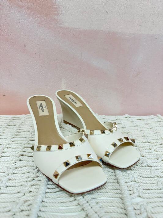 Valentino Cream Rockstud Wedge Sandal
