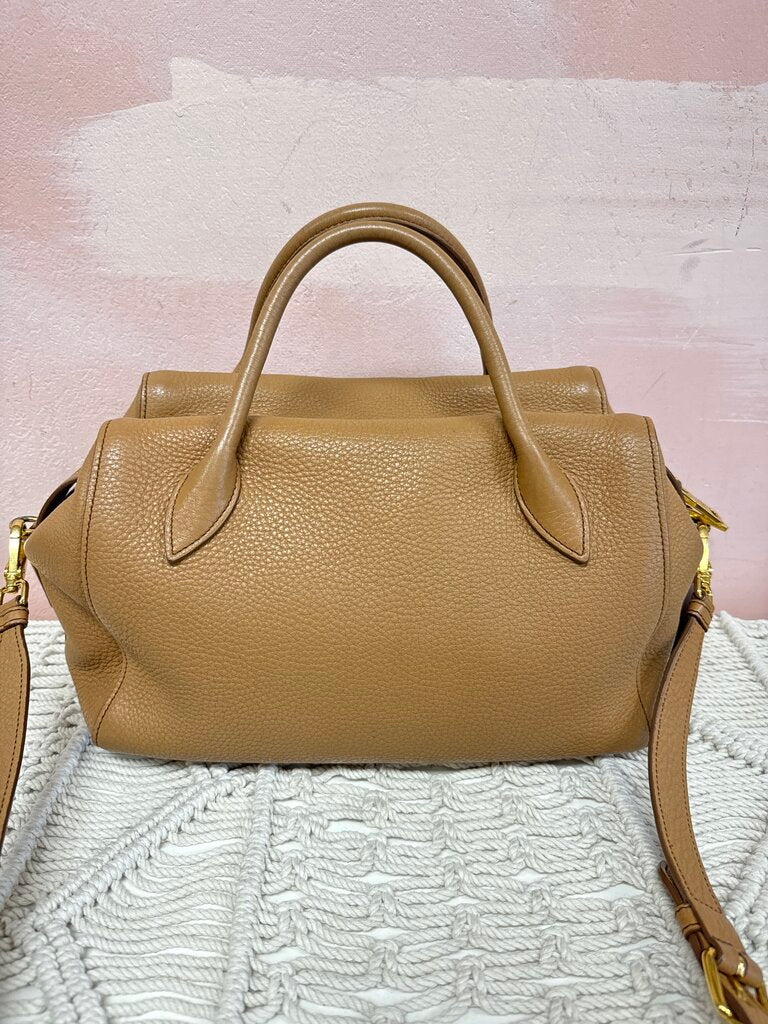 Prada Tan Vitello Daino Duffle Style Shoulder Bag