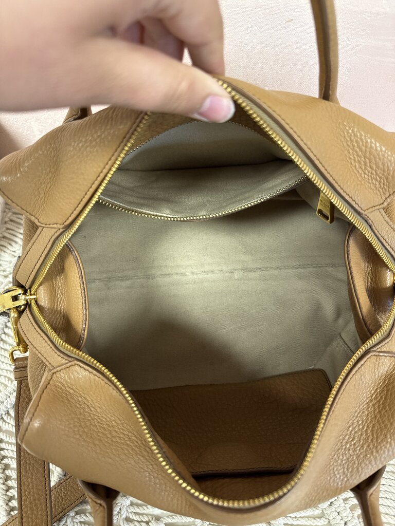 Prada Tan Vitello Daino Duffle Style Shoulder Bag
