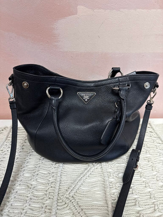Prada Black Pebbled Hobo Style Shoulder Bag