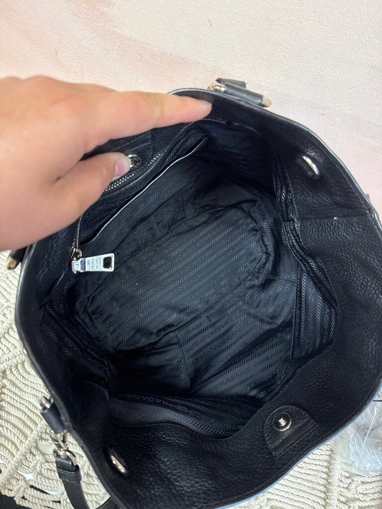 Prada Black Pebbled Hobo Style Shoulder Bag