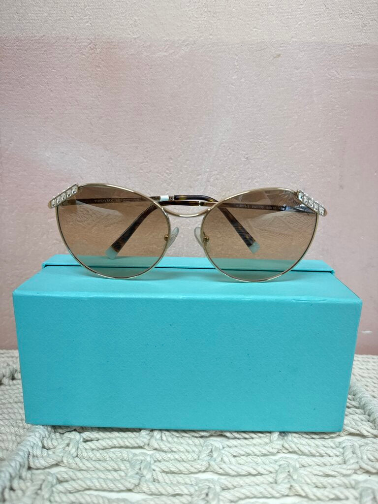 TIffany & Co Gold Frame Sunglasses with Crystal Accent