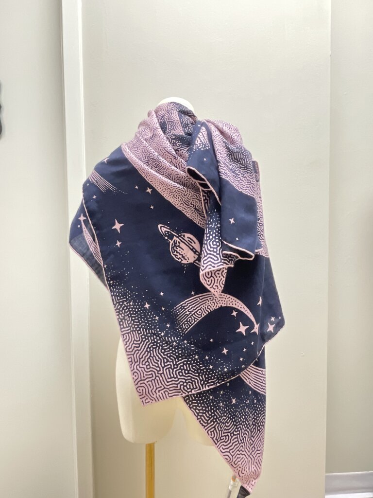 Hermes Blue and Pink Claire de Lune Silk and Cashmere Shawl