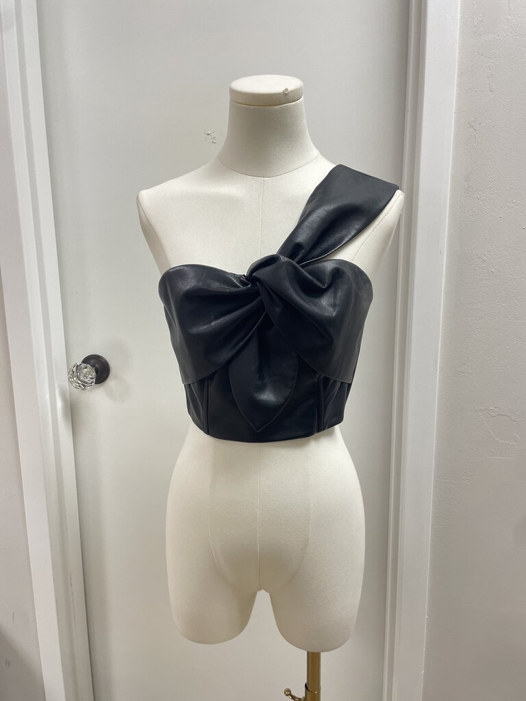 Milly Black Leather Twist One Shoulder Top