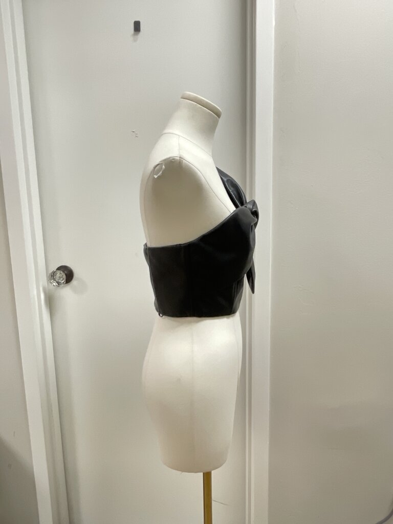 Milly Black Leather Twist One Shoulder Top