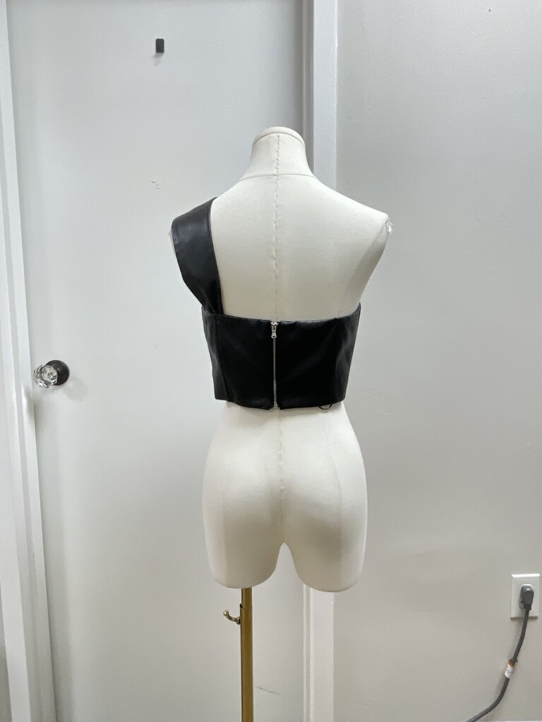 Milly Black Leather Twist One Shoulder Top