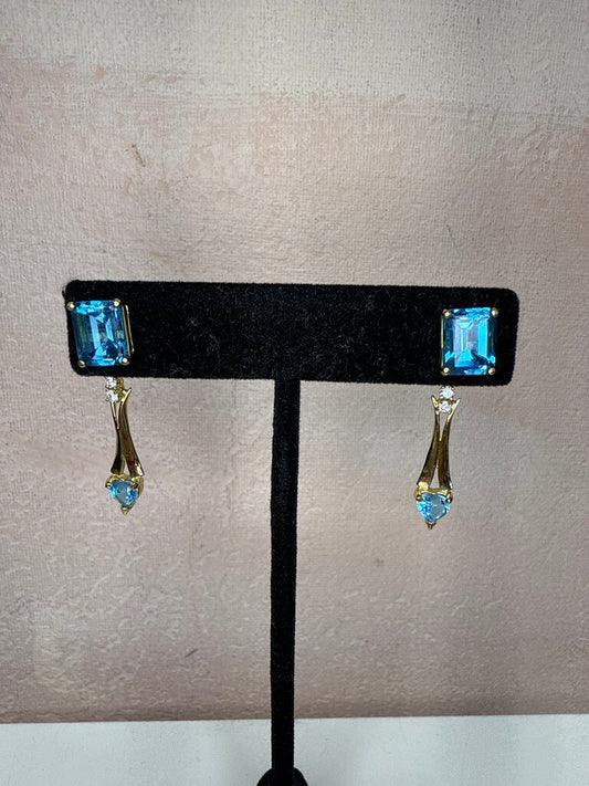 14k and Blue Topaz Drop Earring w/Jacket