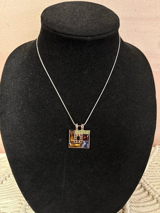 Oliver Weber Square Crystal Pendant Necklace