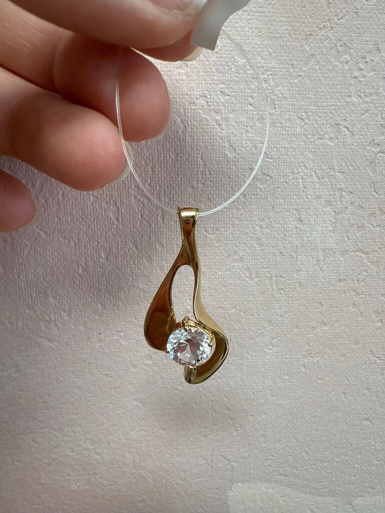 14k and CZ Modern Drop Pendant