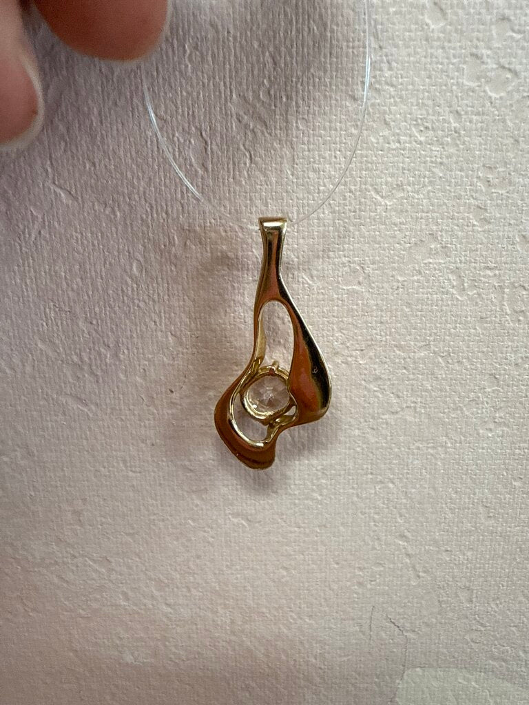 14k and CZ Modern Drop Pendant