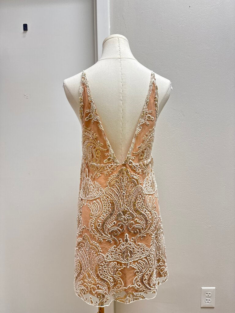 Free People Beige Sequin Slip Mini Dress NWT