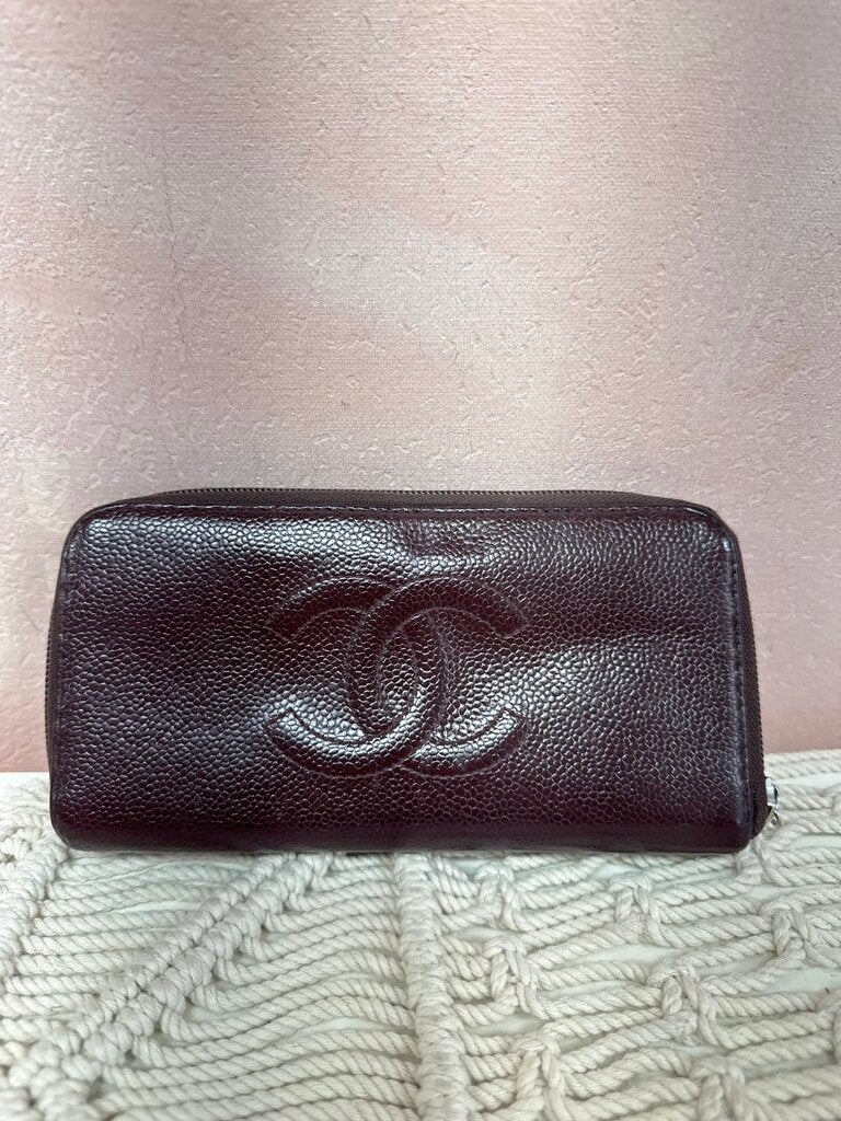 Chanel Maroon Vintage Zip Around Wallet '06-08
