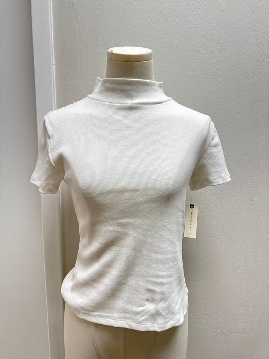 Maeve White Ribbed Mock Neck NWT