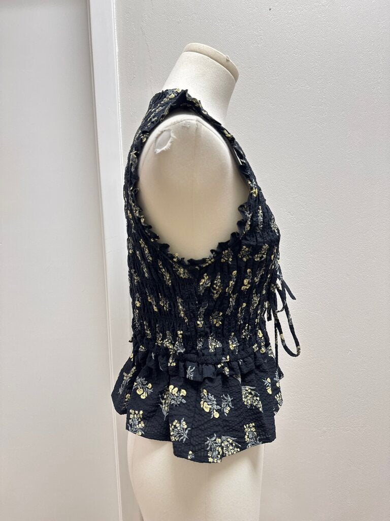 Rails Black Floral Smocked Top