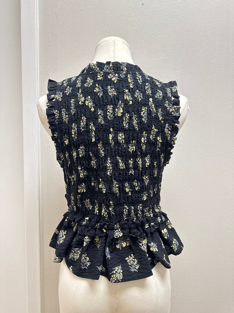 Rails Black Floral Smocked Top
