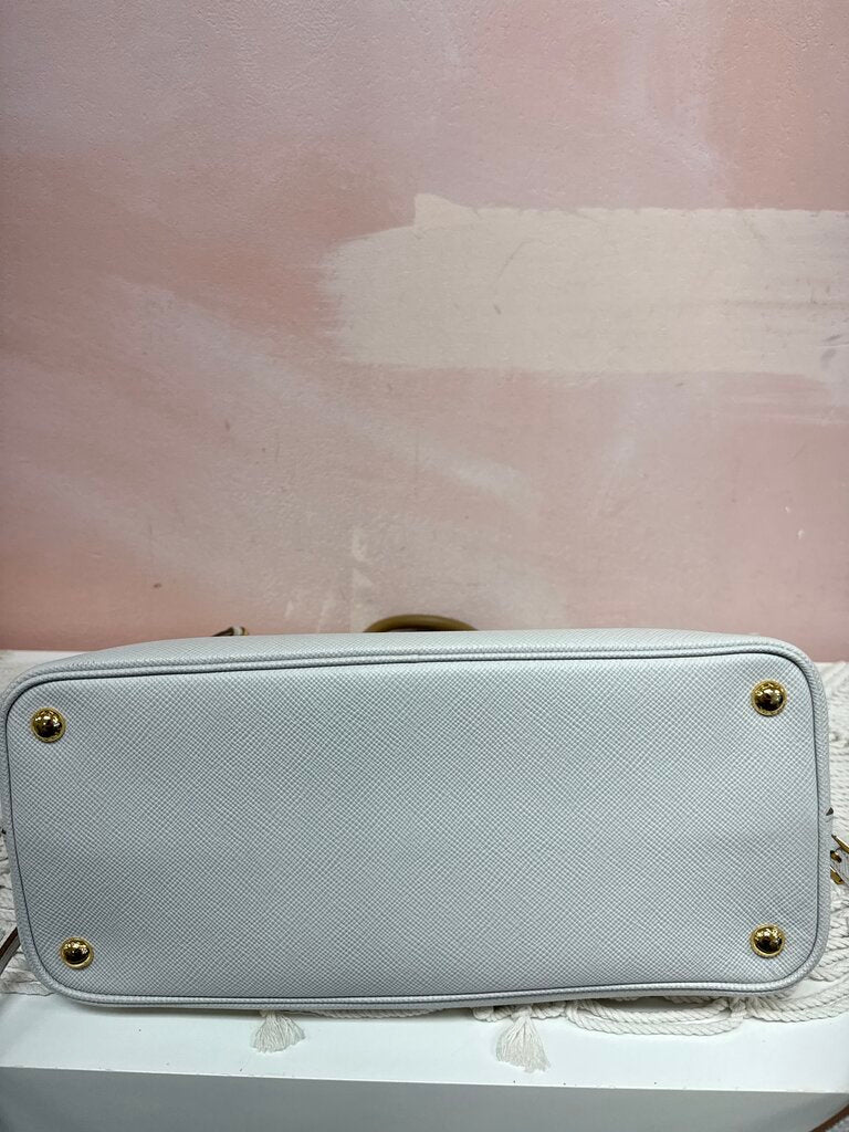 Prada Beige Bi Color Saffiano Cuir Medium Double Bag