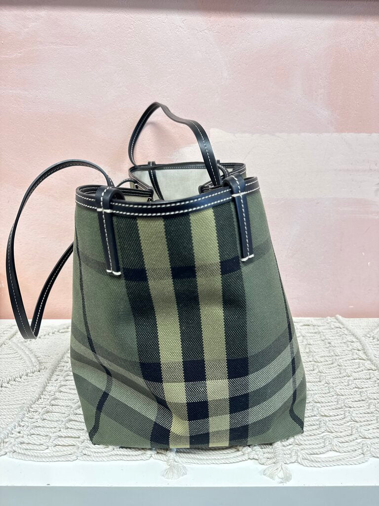 Burberry Green Plaid Large Tote