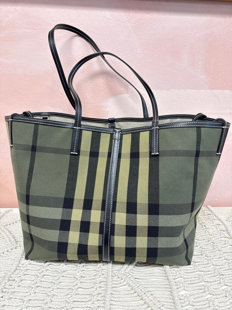 Burberry Green Plaid Large Tote