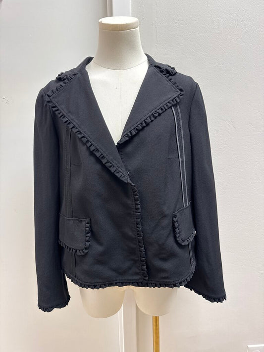 Dolce & Gabbana Black Wool Ruffle Trim Cropped Jacket NWT