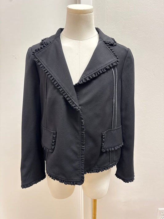 Dolce & Gabbana Black Wool Ruffle Trim Cropped Jacket NWT