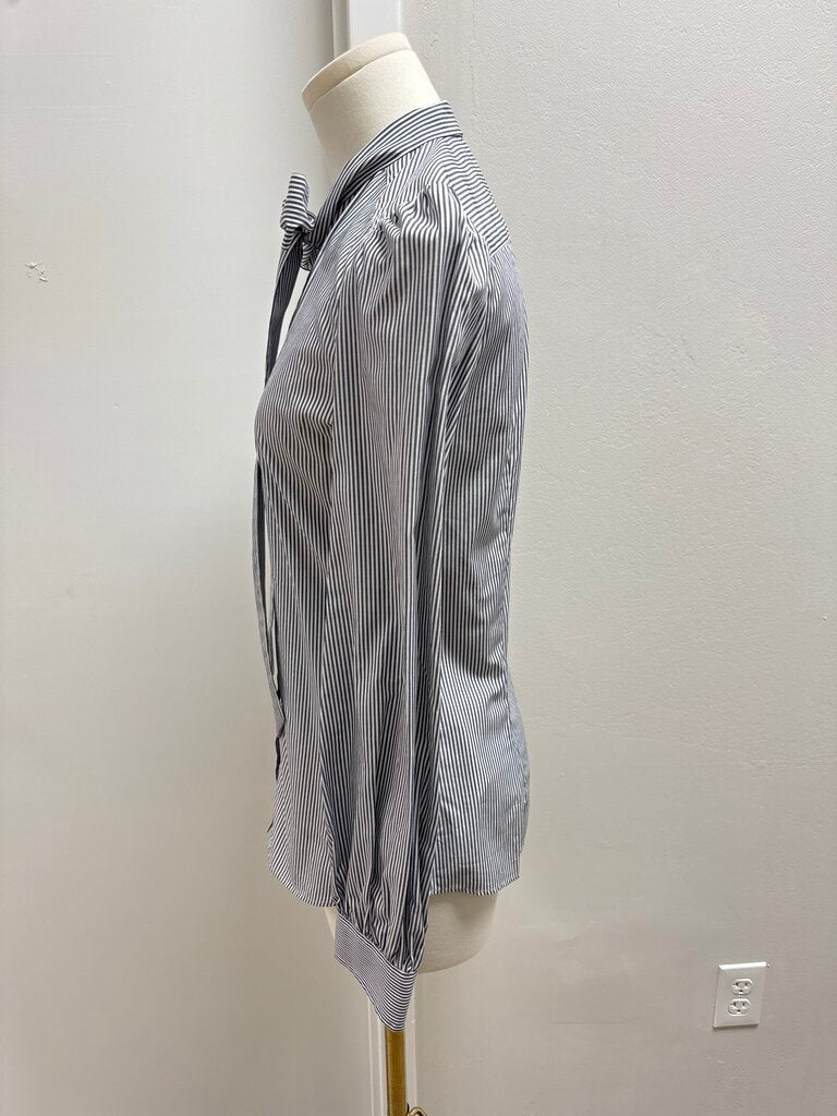 Dolce & Gabbana Blue Pinstripe Button Up Tie Front Blouse NWT