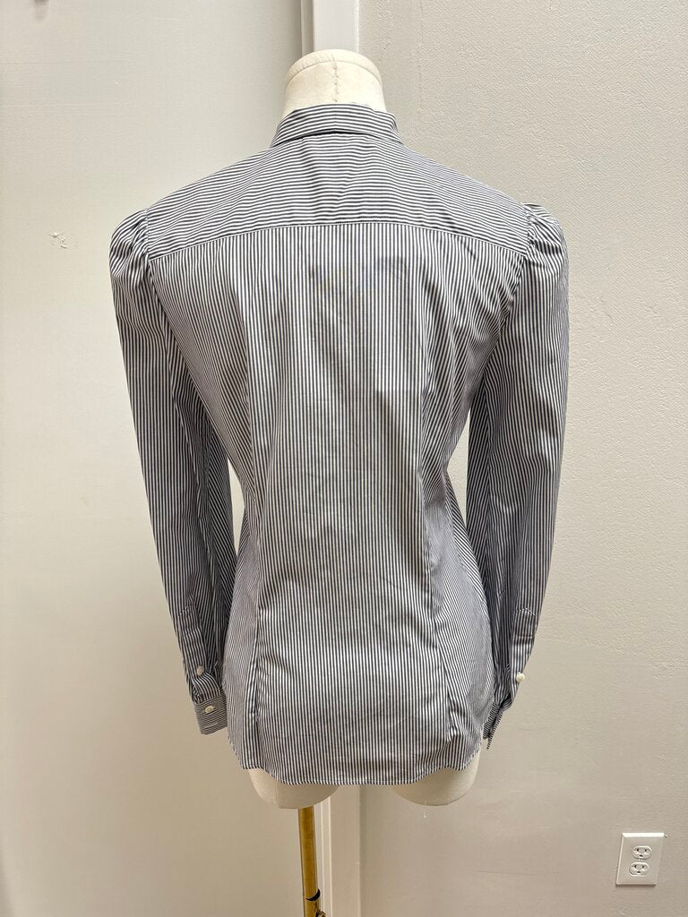 Dolce & Gabbana Blue Pinstripe Button Up Tie Front Blouse NWT