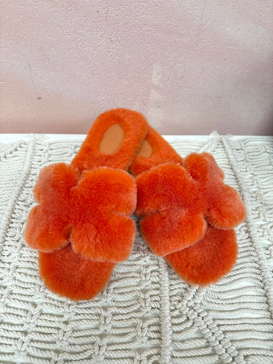 Hermes Oran Orange Faux Fur Sandal