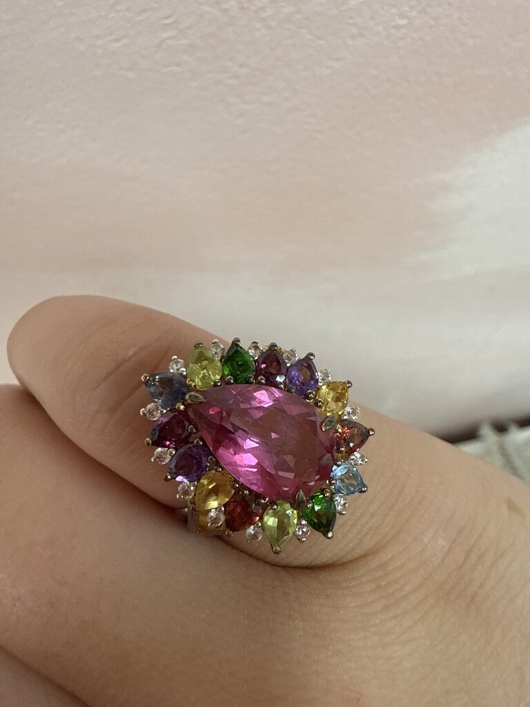 Rainbow Stone Pear Cut Ring