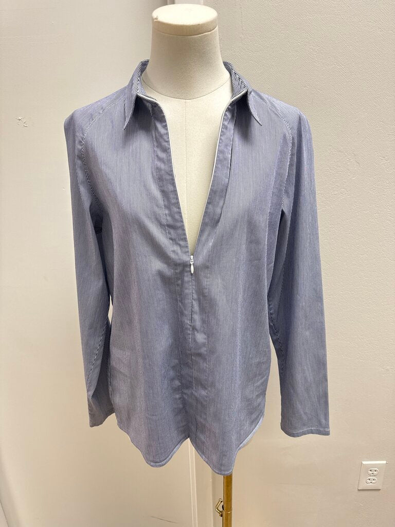 Theory Blue Striped 1/2 Zip Top