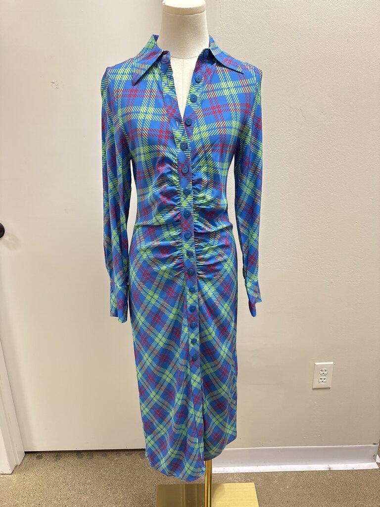Kitri Blue Plaid Ruched Shirt Dress NWT