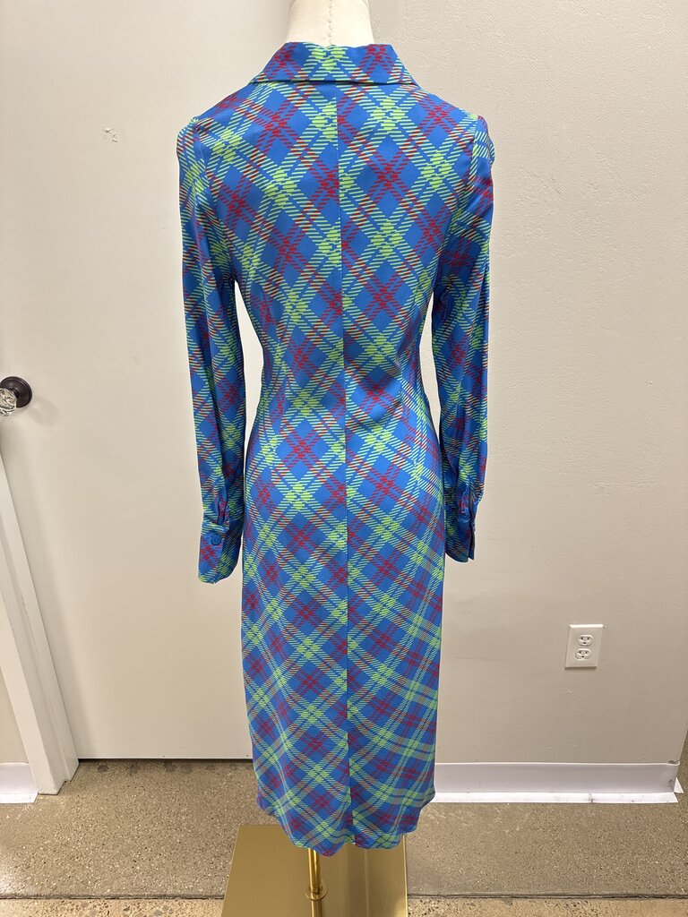 Kitri Blue Plaid Ruched Shirt Dress NWT