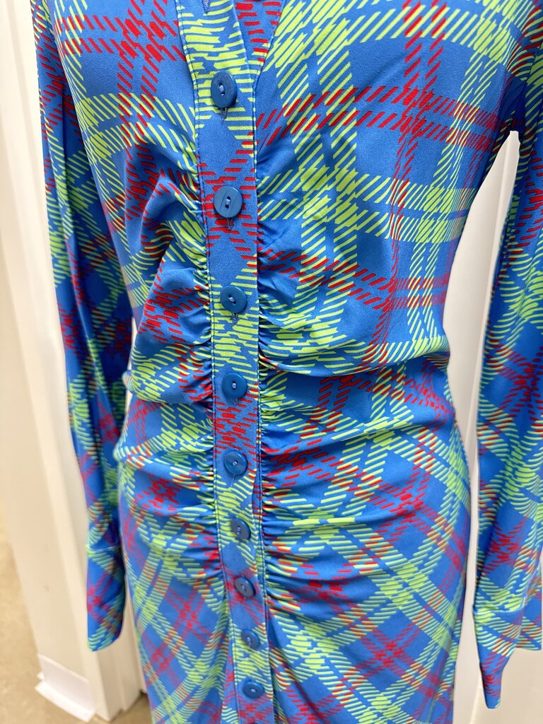 Kitri Blue Plaid Ruched Shirt Dress NWT
