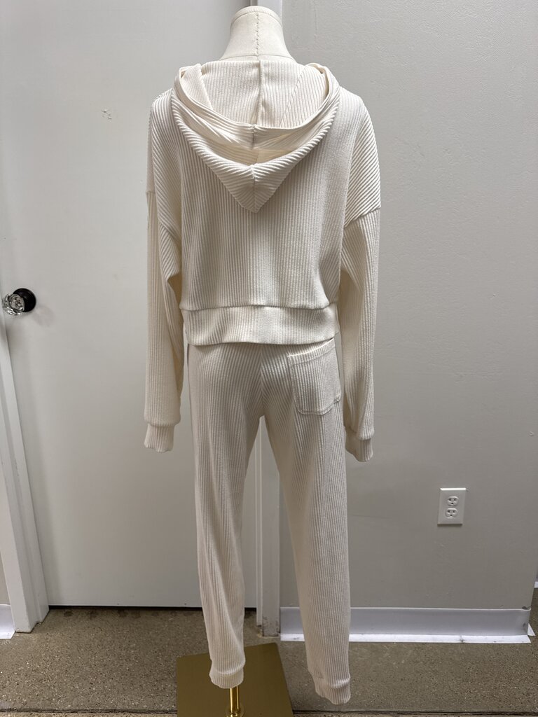 Alo Ivory Ribbed Sweatshirt and Sweatpants Set