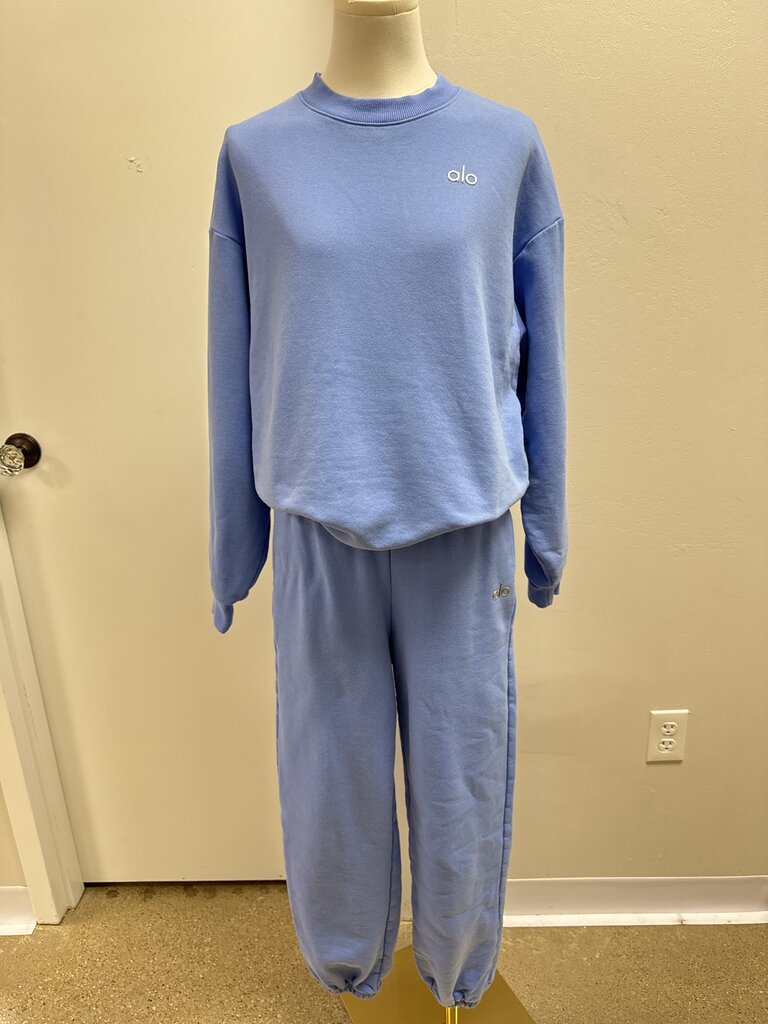 Alo Cornflower Blue Sweatshirt and Sweatpants Set