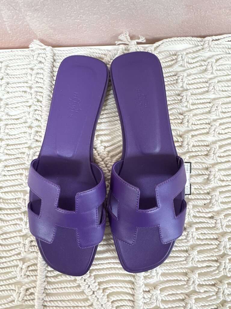 Hermes Oran Purple Leather Sandal