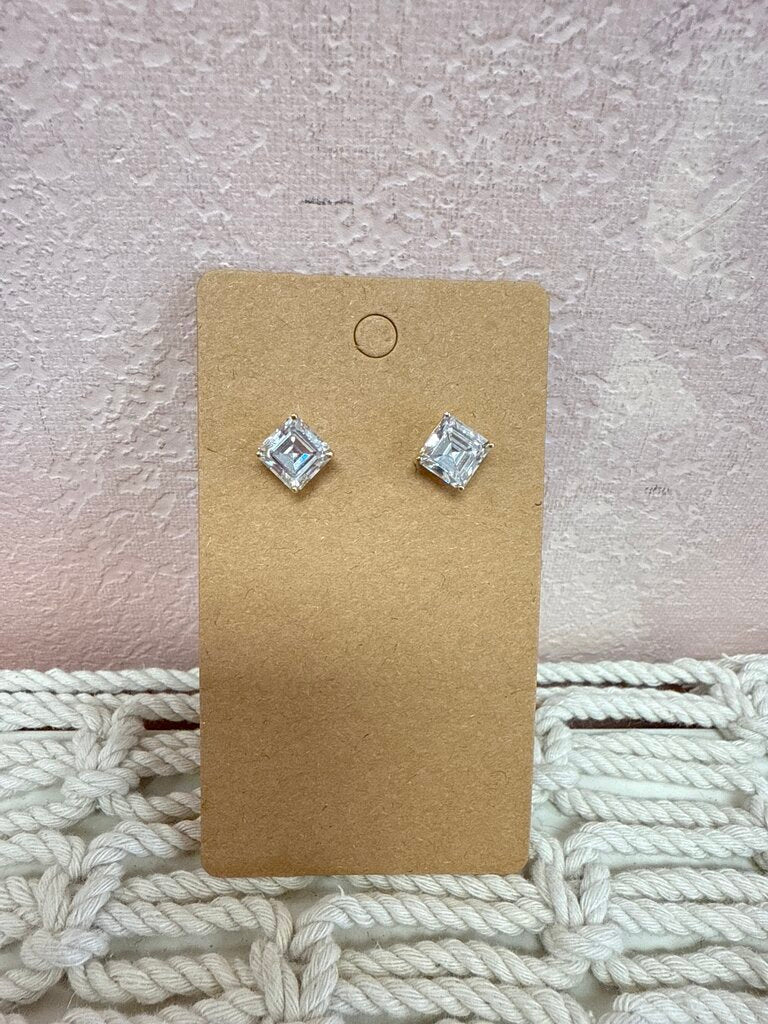 14k and CZ Square Stud Earring