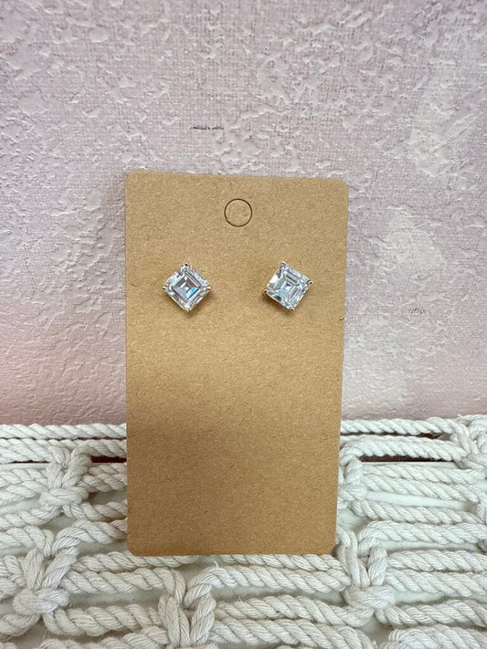 14k and CZ Square Stud Earring