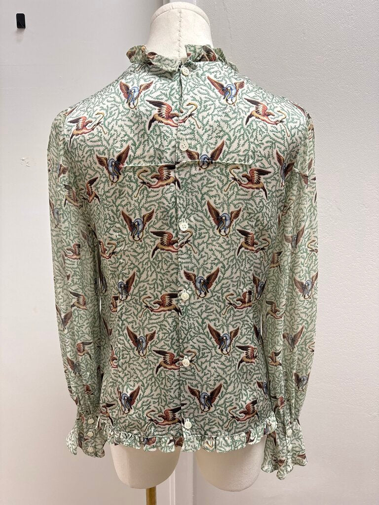 Undercover Green Silk Graphic Blouse